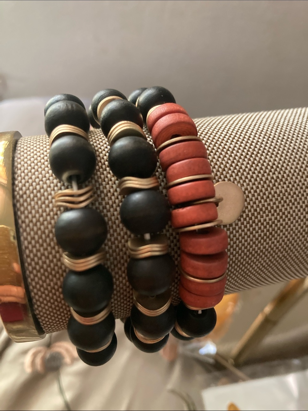 Plunder Men’s Bead Bracelet Set - Black and Terracotta